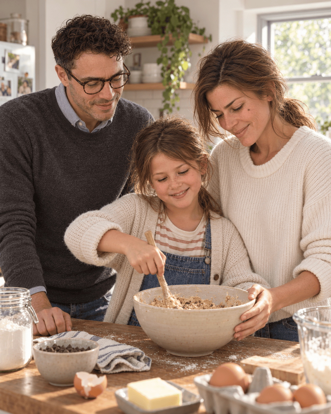 The Grove family baking together at home